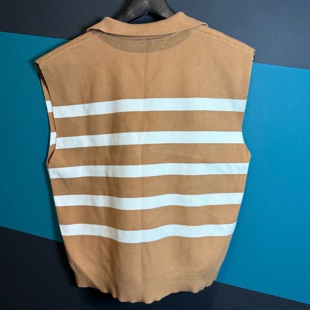 Maeve Stripe Collared Sleeveless Sweater Vest Medium - Picture 7 of 12